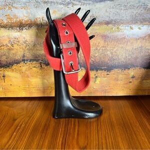 Lacoste Canvas and Leather Belt Red, Size 34 Good Condition: